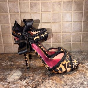 Betsey Johnson Leopard Print Heels with Black Bow